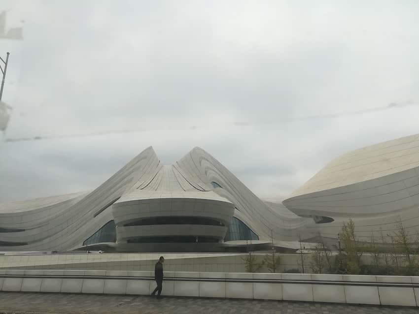 Curving white forms of the Meixi Lake arts centre