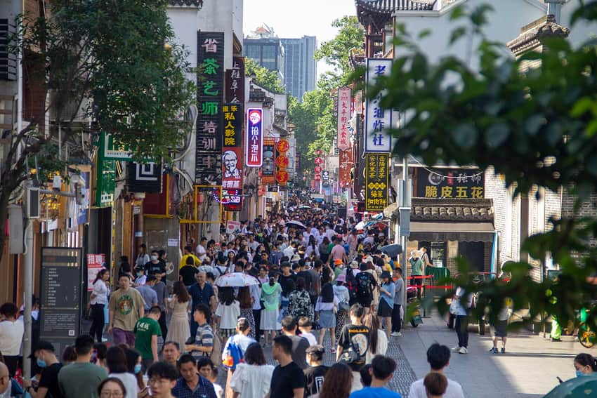 Crowded pedestrian scene along Taiping Street