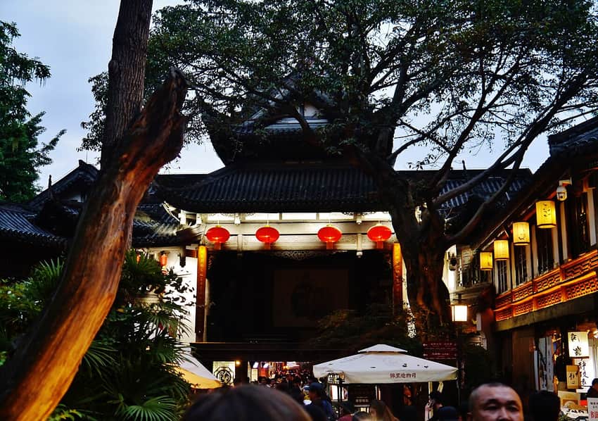 Jinli Street illuminated at night in Chengdu
