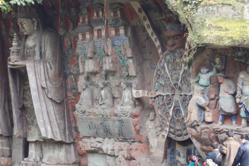 Painted figures and niches at one Dazu Rock Carvings cluster