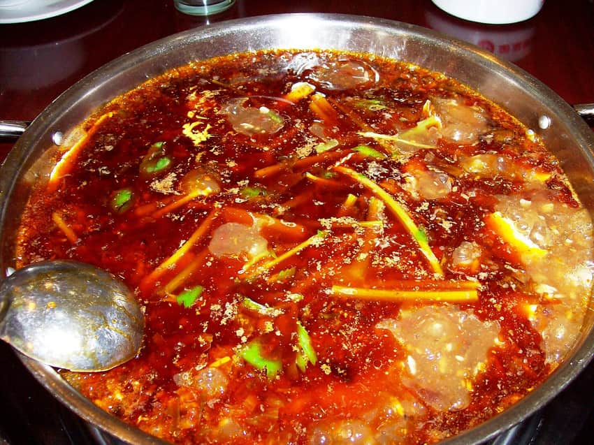 One Chongqing-style divided hotpot with red broth
