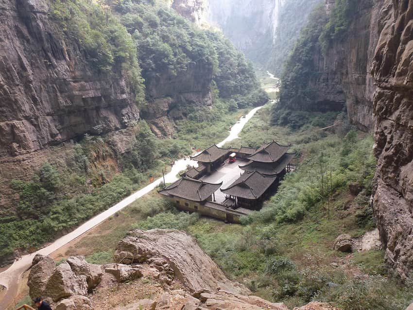 Cliffs and route beneath the Three Natural Bridges in Wulong