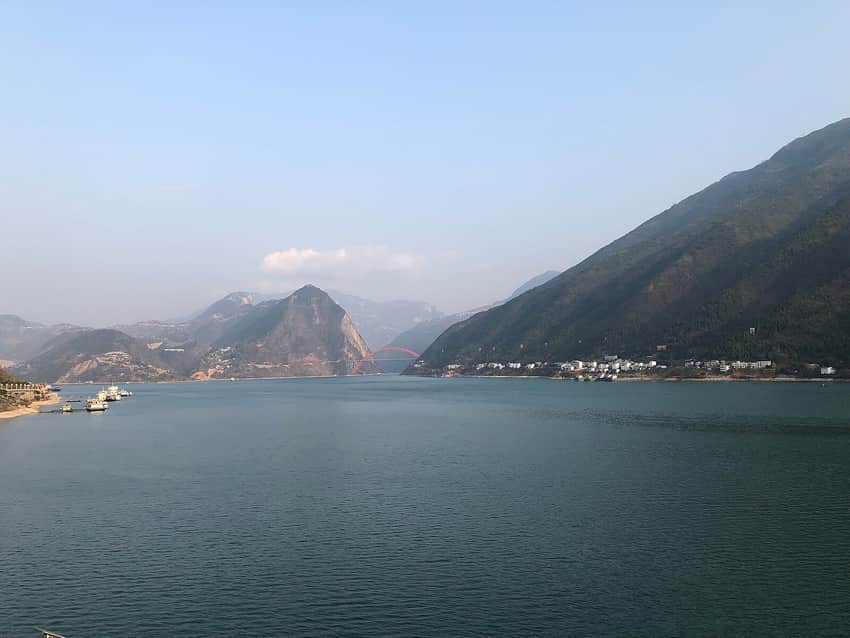 Wushan river landscape, mountains and Yangtze River Bridge