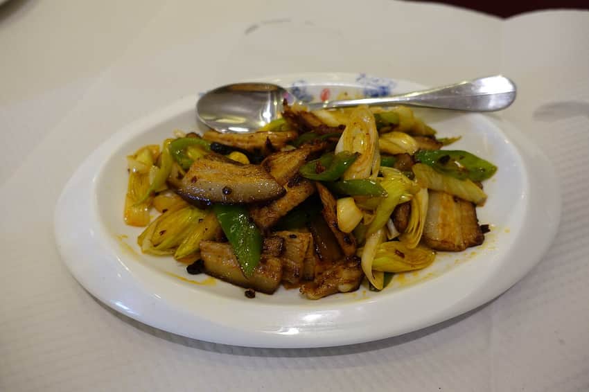 Context photograph of twice-cooked pork, not a Deyang serving