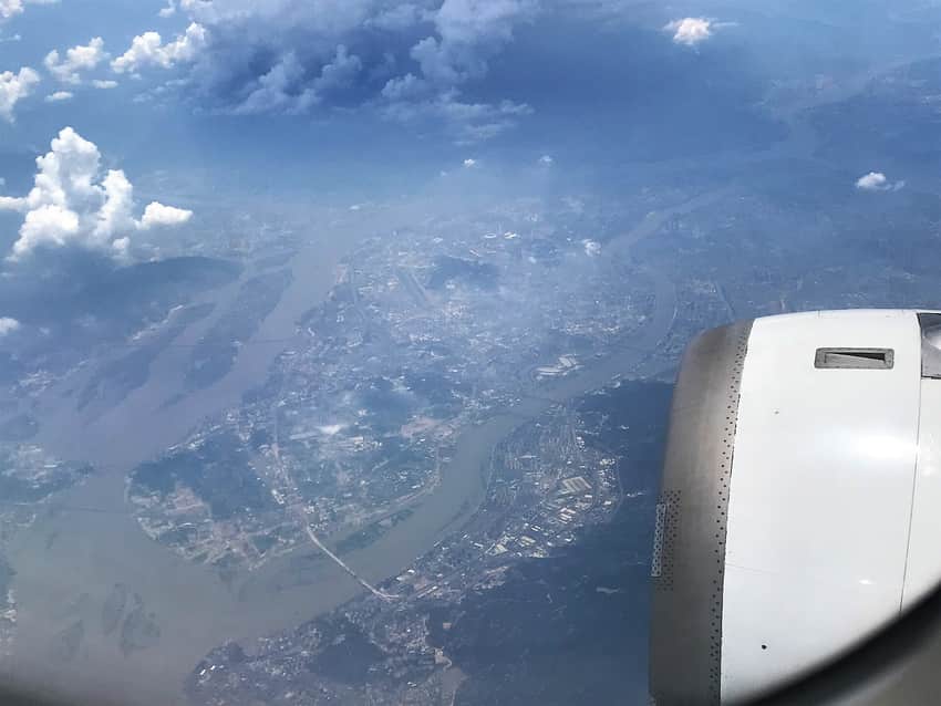 2018 aerial view over Cangshan, the Min River and surrounding mountains