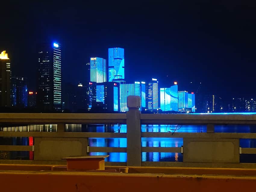 Night skyline and waterfront lighting in Taijiang, Fuzhou