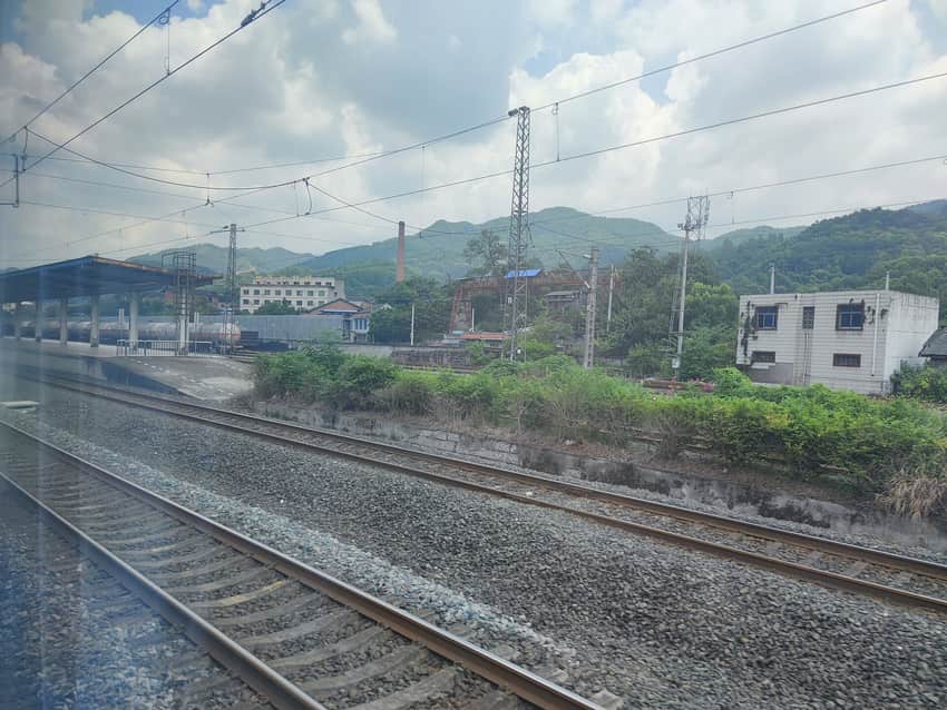 Rail tracks and freight landscape at Guang'an station in Qianfeng