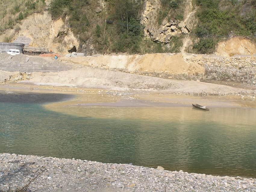 River valley and construction disturbance in Qifo, Qingchuan