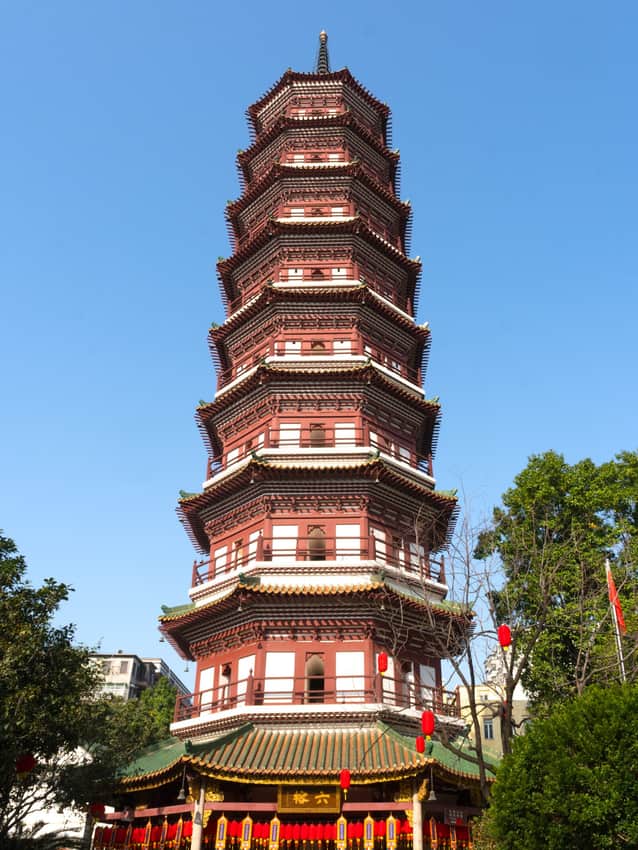 Multi-storey Flowery Pagoda against blue sky