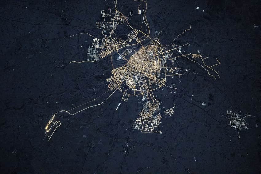 Harbin night lights photographed from the International Space Station