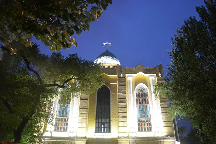Illuminated exterior of the former Harbin synagogue concert hall