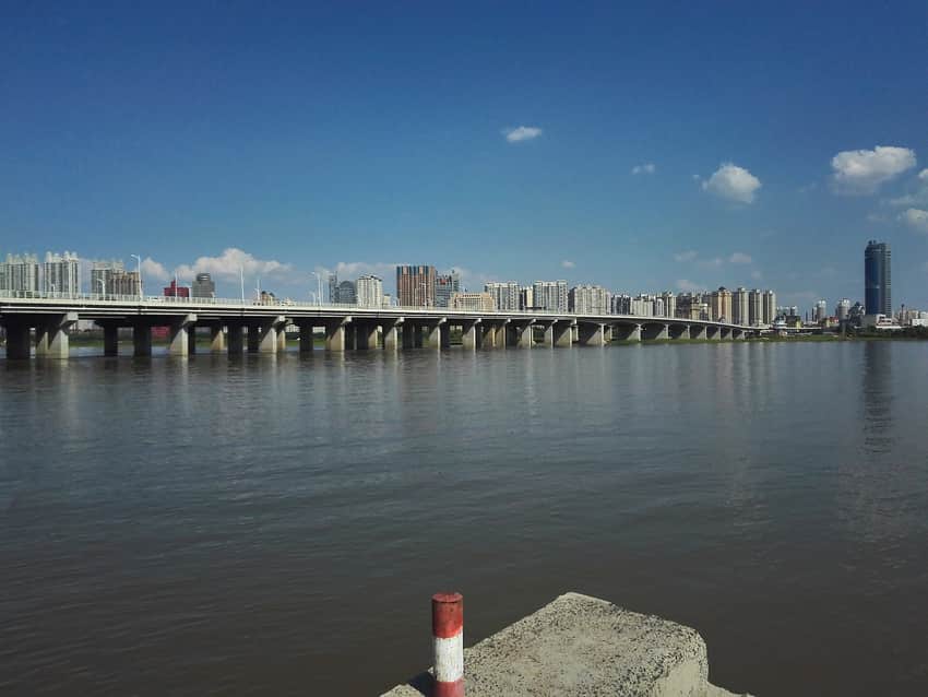 Summer Songhua River, bridge and skyline in Harbin