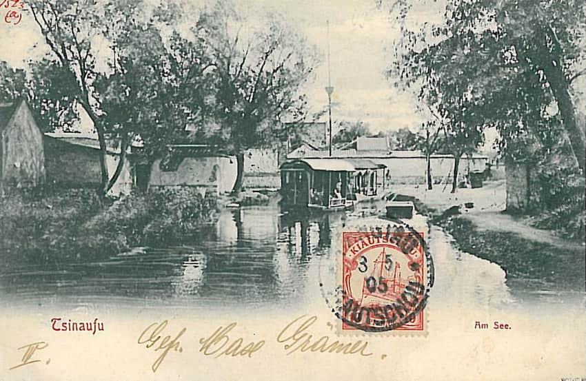 Circa-1905 postcard showing a waterside scene in Jinan