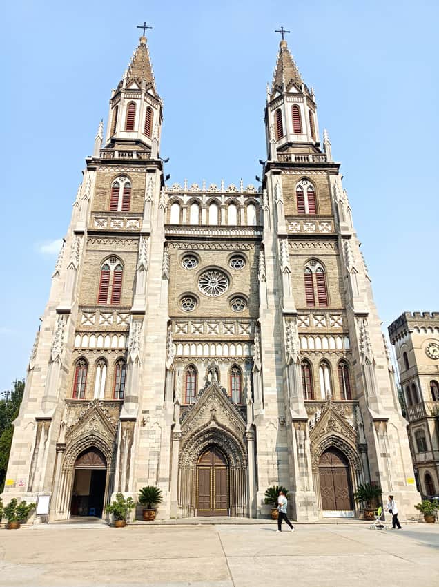Twin-tower facade of Sacred Heart Cathedral in Jinan