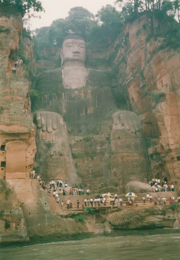 Historical riverside photograph of the Leshan Giant Buddha
