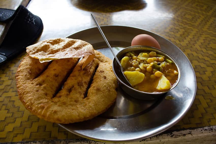 Tibetan breakfast in the Lhasa city profile