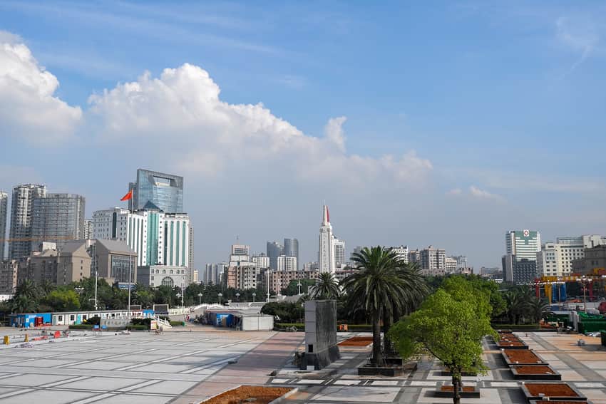 Wide view across Bayi Square and its memorial monument in 2017