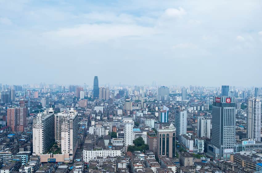 Dated 2017 elevated view across central Nanchang