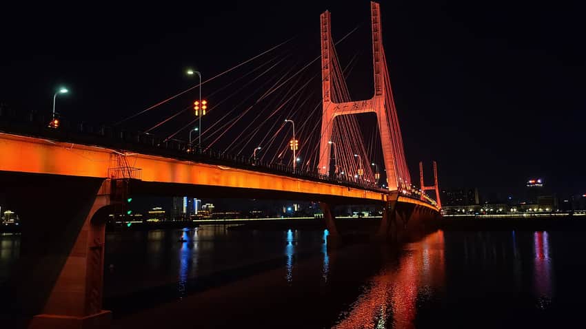Bayi Bridge crossing the Gan River at night in Nanchang in 2021