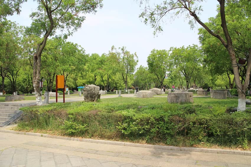 Stone architectural remains in Ming Palace Ruins Park in 2025