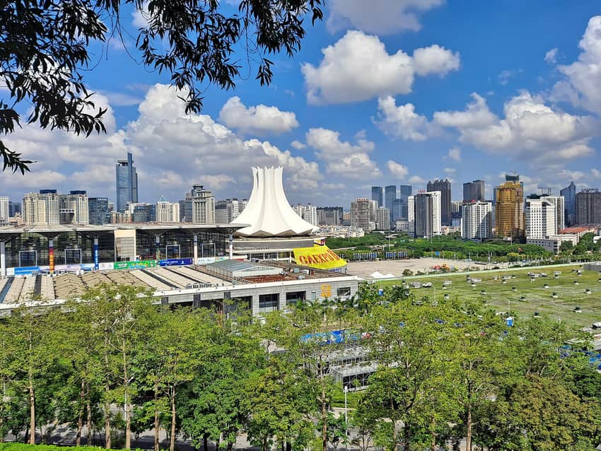 Nanning convention centre rising over the Qingxiu skyline