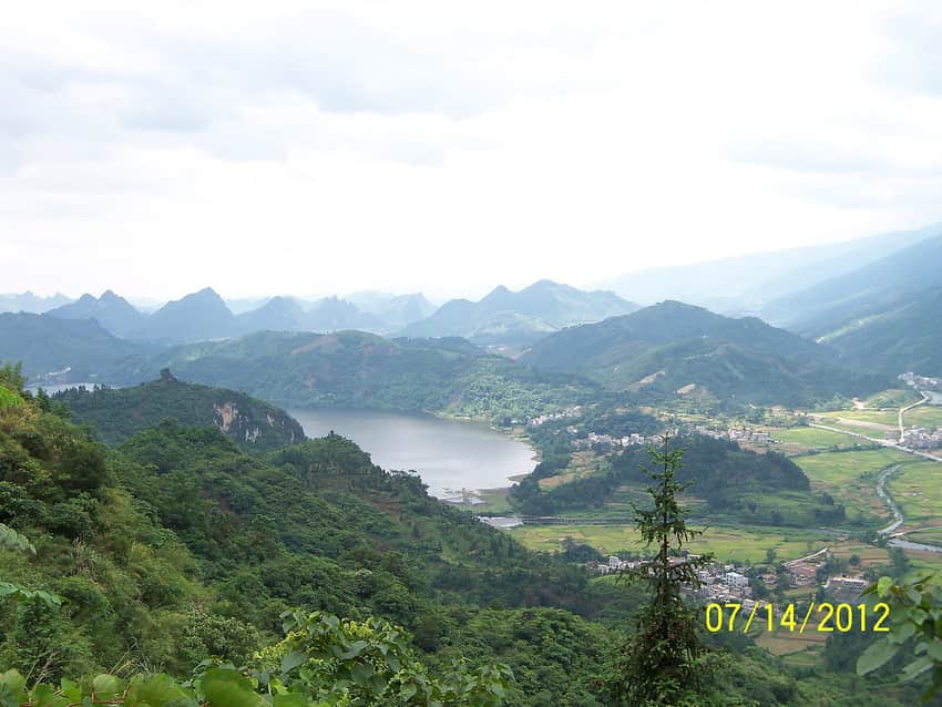 Reservoir, farms and mountain villages in Shanglin County