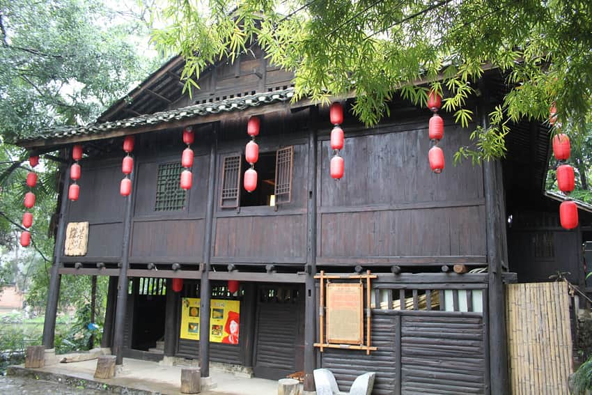 Timber stilt-house interpretation in a Guangxi museum setting