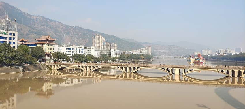 Miyi County town and bridge in the Anning River valley