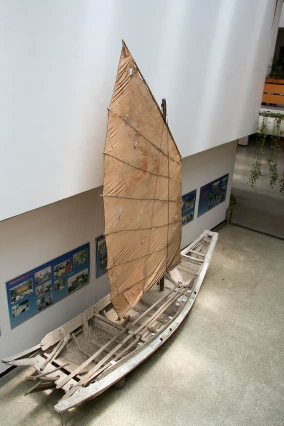 Large ancient-style sailing-vessel model inside Quanzhou Maritime Museum