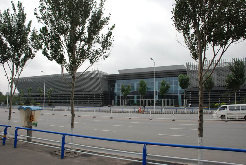 Contemporary public facade and glass entrance of the China Industrial Museum
