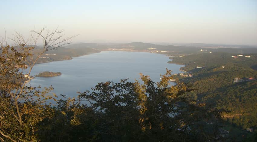Lake Xiu and forested ridges in eastern Shenyang's Qipanshan Park