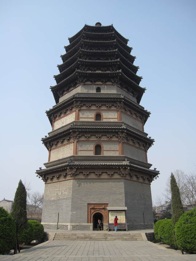 Close vertical view of Lingxiao Pagoda at Tianning Temple in Zhengding