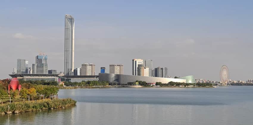 Suzhou Industrial Park skyline and public waterfront