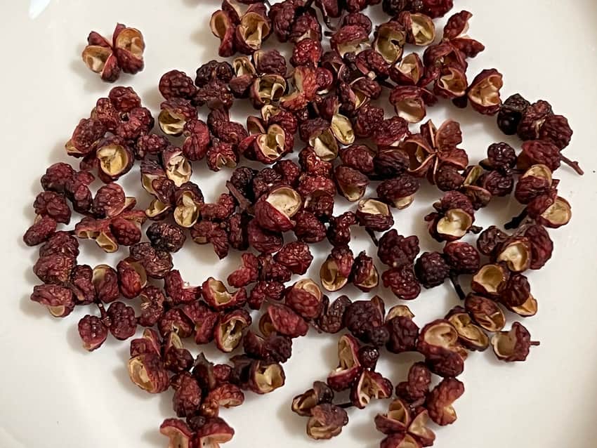 Close view of dried Hanyuan pepper from Qingxi