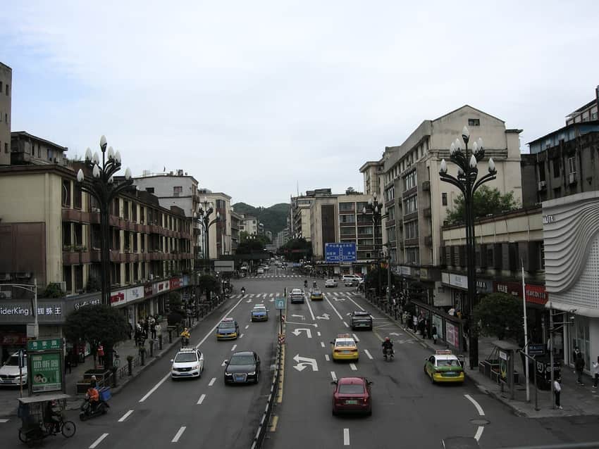 Daytime street scene on Zhongshan Street in Yibin